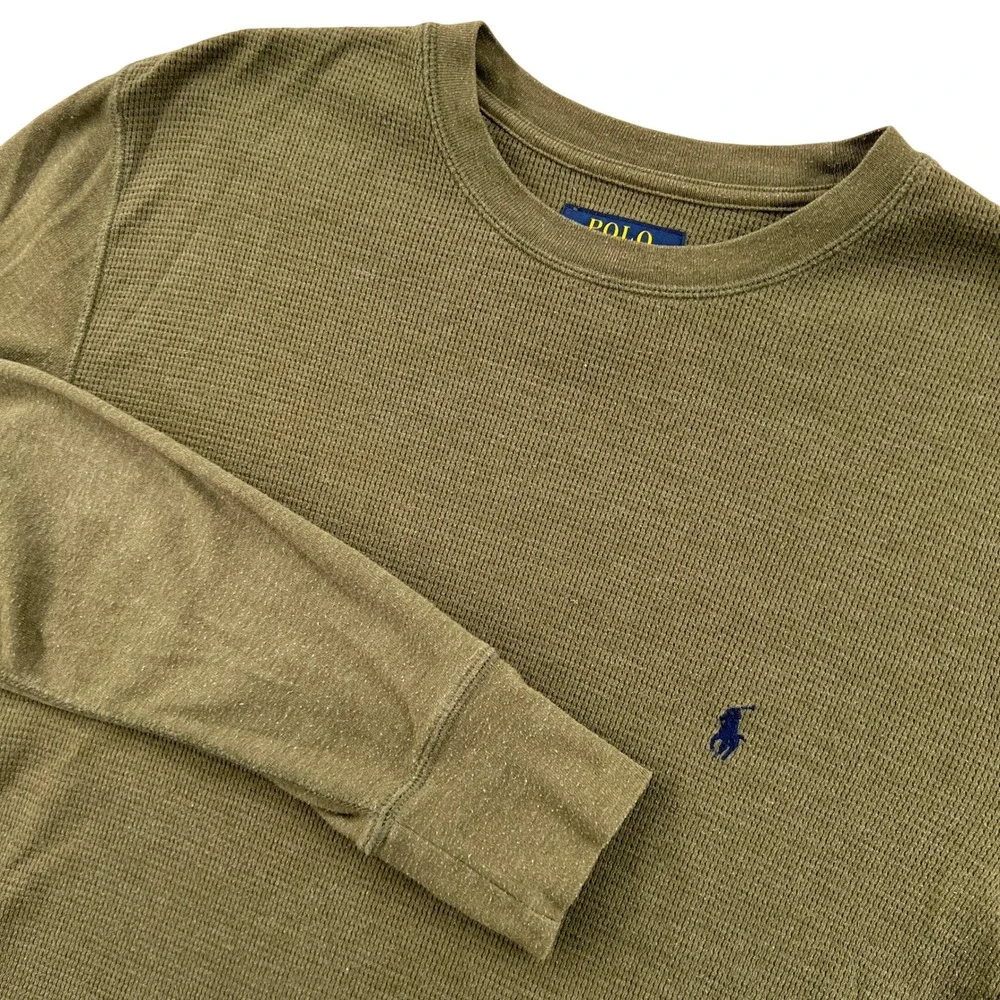 Polo Ralph Lauren Waffle Knit‎ Thermal Long Sleeve Shirt Mens Medium Olive Green